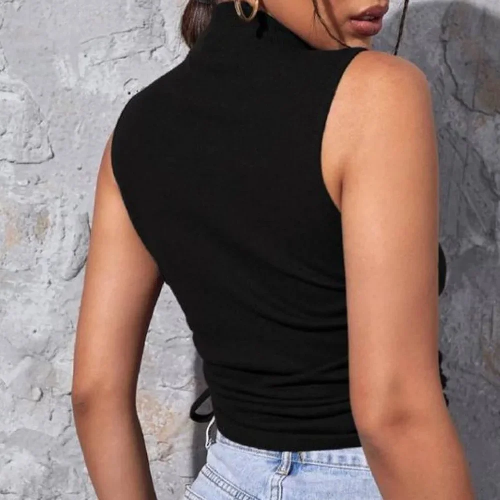 RIBBED KNIT DRAWSTRING RUCHED TANK - Picture 9 of 10